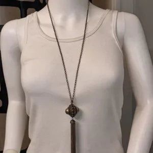 Vintage estate globe with tassel, covered in amber crystals necklace